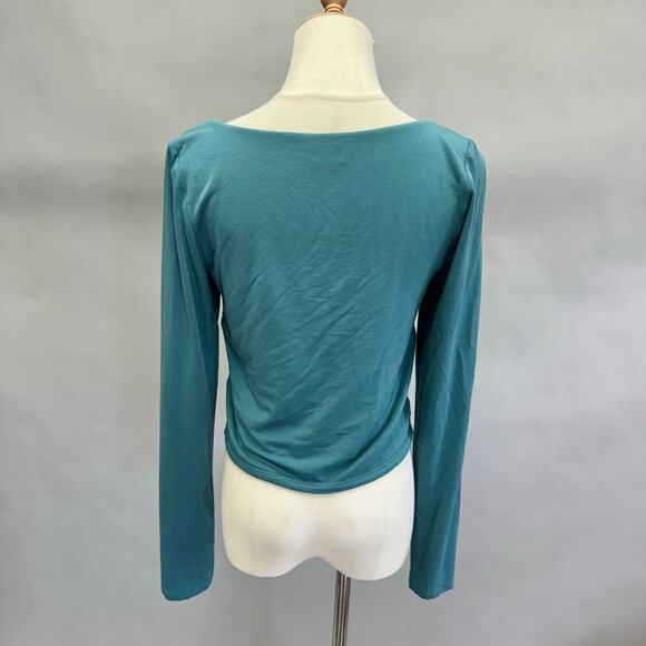 Wilfred Lydia teal crop top square neck ruched front long sleeve Size Large - Picture 6 of 10